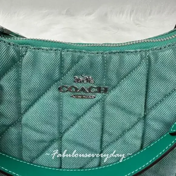Coach Teri Shoulder Bag Crossbody In Quilted Denim/Green CBG86 NWT - Picture 9 of 10